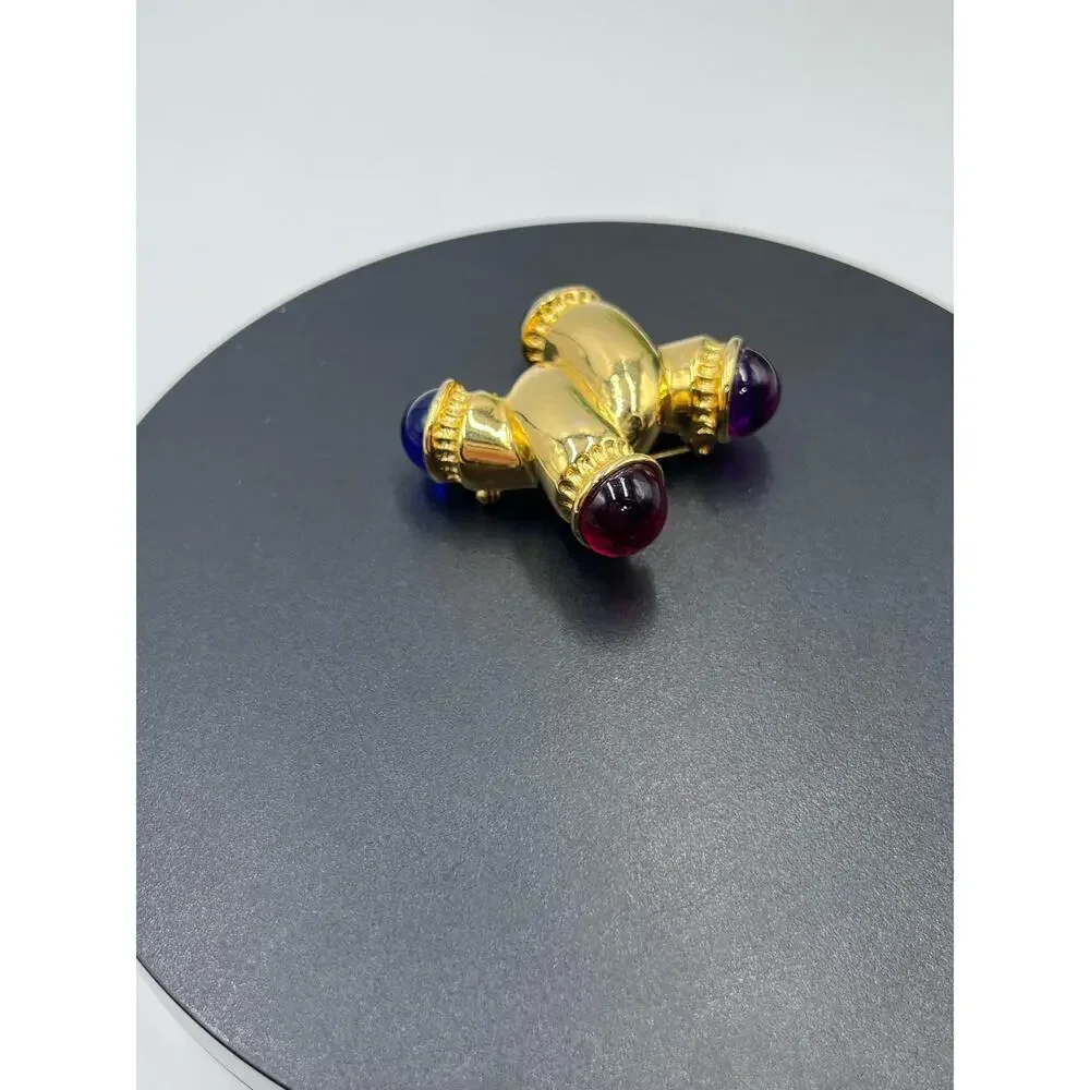 IVANA Signed Vintage Gold W/ Multicolored Cabochons Gripoix Style‎ Brooch